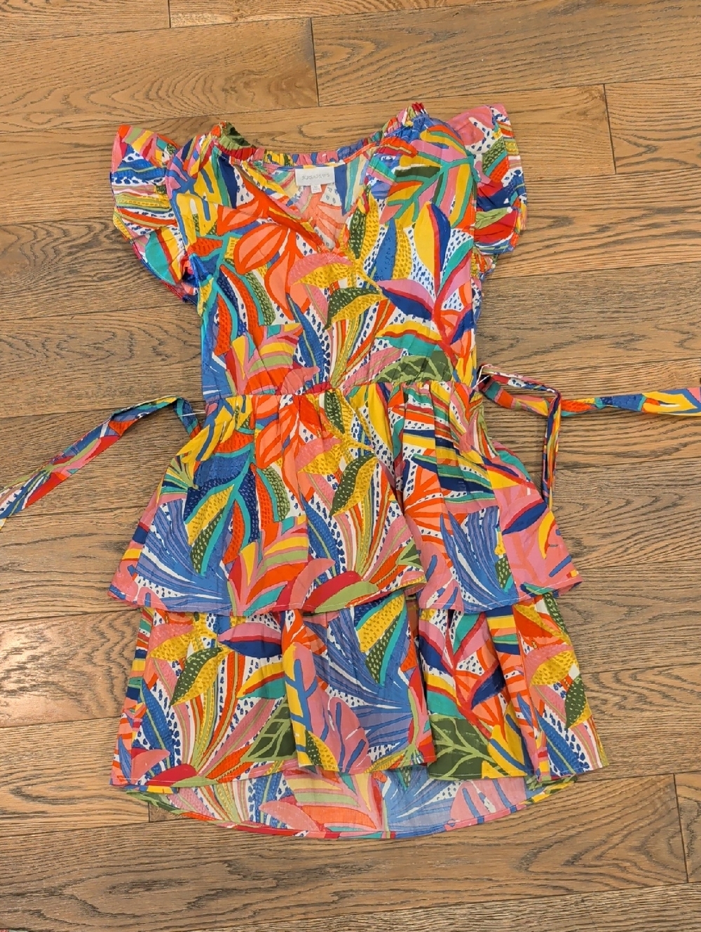 Sugarlips Pink Blue Multi Tropical Ruffle Dress Medium